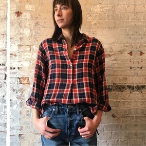 Trovata Birds of Paradis Women’s Logan  Button Up  Plaid Shirt Size Large